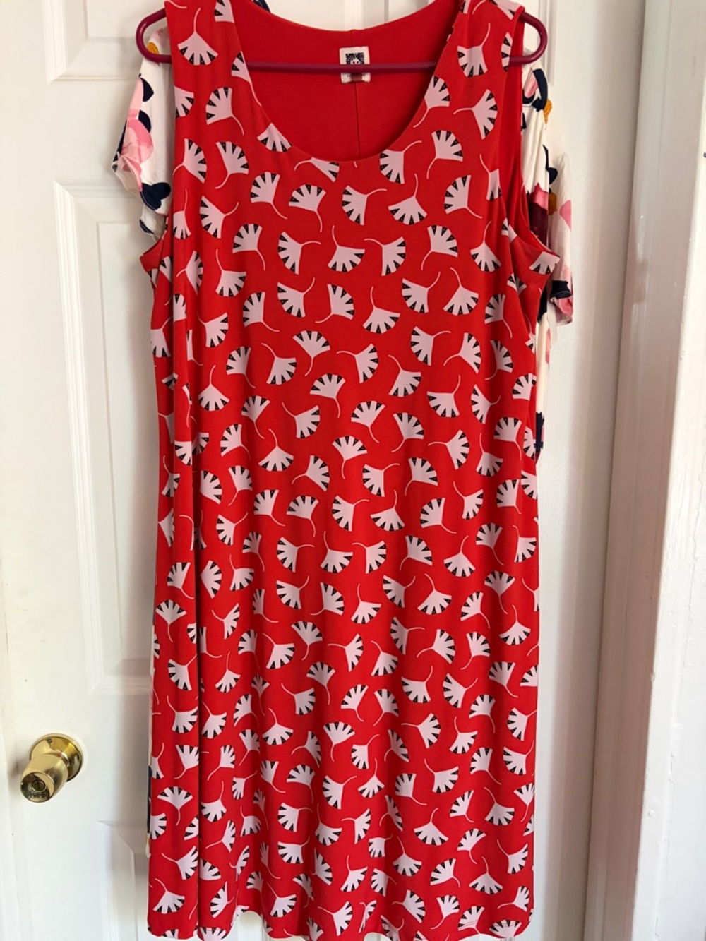Anne Klein Red Sleeveless Dress with White Logo Detail